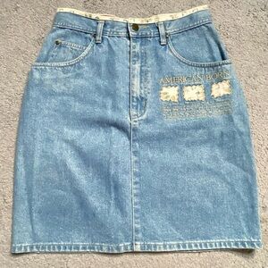 Best American Clothing Co. Denim Jean Skirt Embroidered Vintage Size 9/10